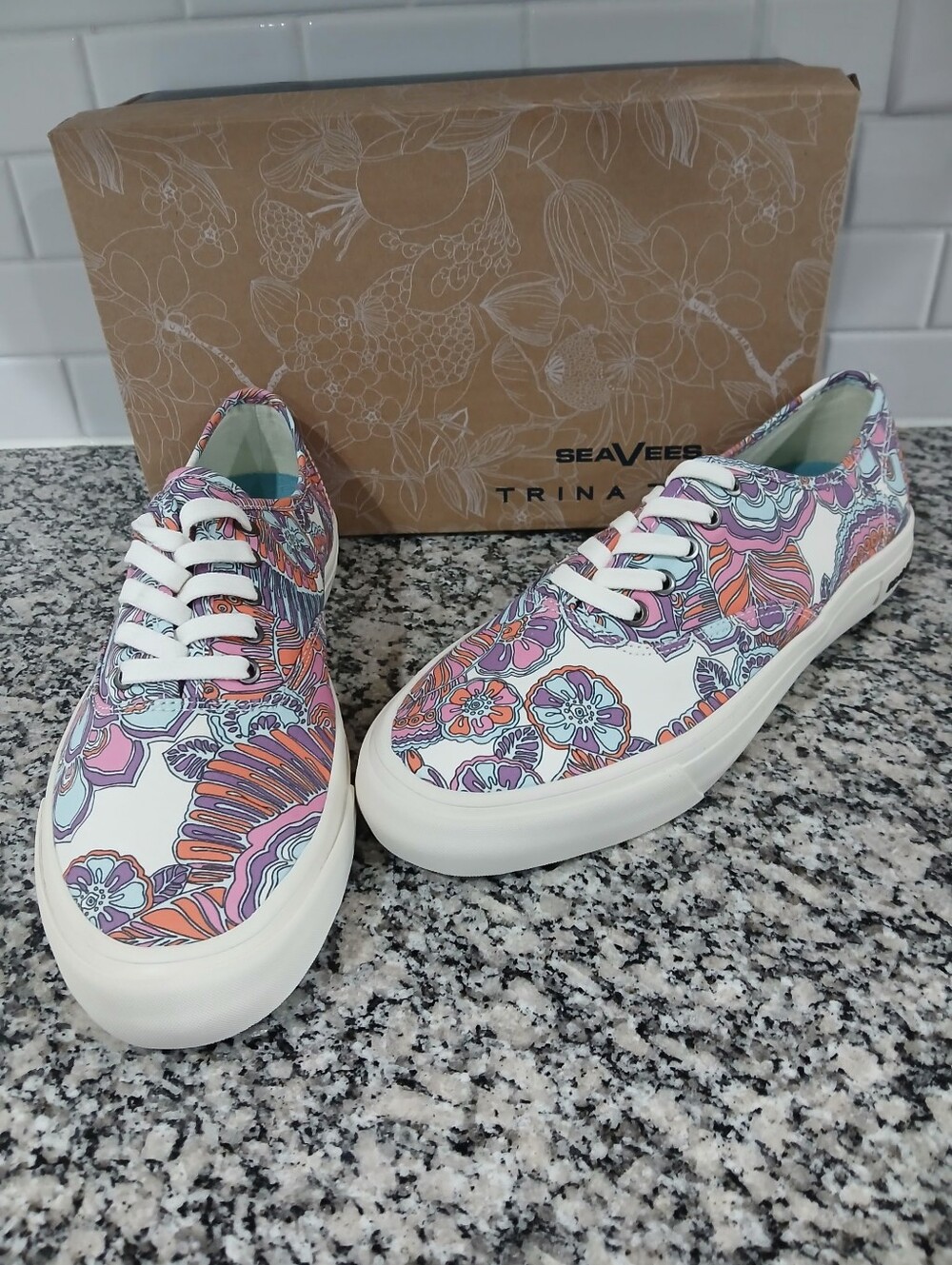 SeaVees Women’s Floral Canvas Sneakers — Pink, Purple, Orange